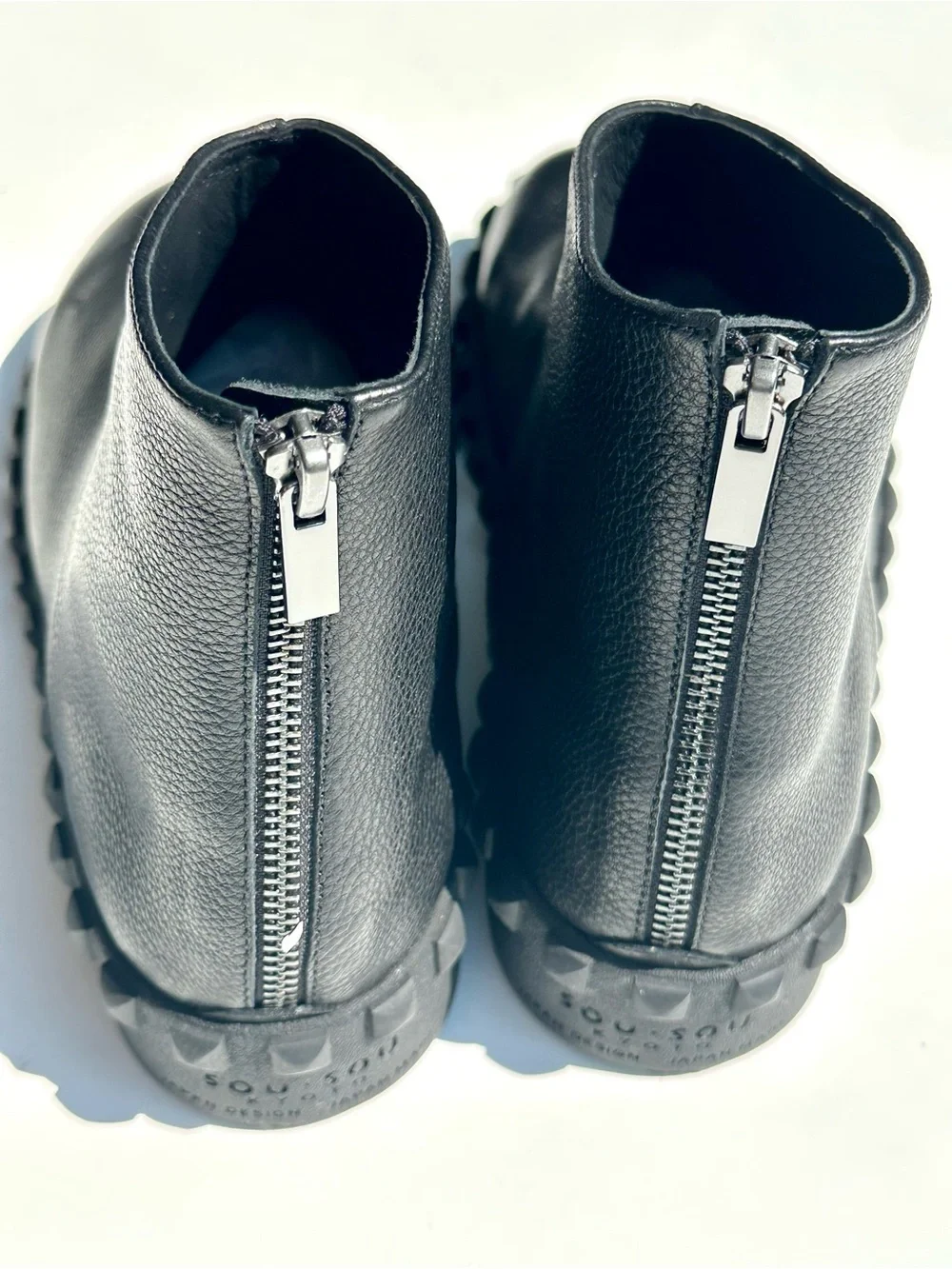 New SOU SOU Tabi Split Toe Rear-zip Half-length Leather Shoes Boots / Black, 25